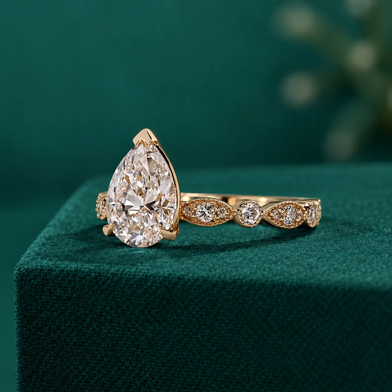 Pear Diamond Engagement Ring Lab Grown Diamond Ring Big Pear Diamond Ring Milgrain Design Ring for Anniversary Gift for Her Designer Rings - Image 2