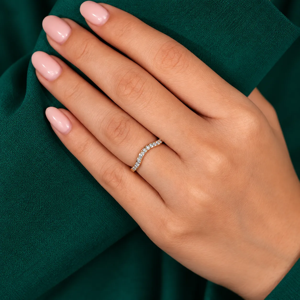 Custom Curved Gold Wedding Band Real Lab Grown Diamond Stacking Ring Chevron Ring in 10k 14k 18k Gold Birthday & Anniversary Gift for Wife - Image 6