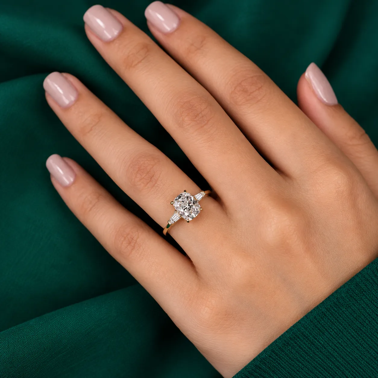 Diamond Engagement Ring Cushion Diamond Ring Unique 3 Diamond Wedding Ring Genuine Lab Grown Diamond Ring Anniversary Ring for Wife Gift - Image 6