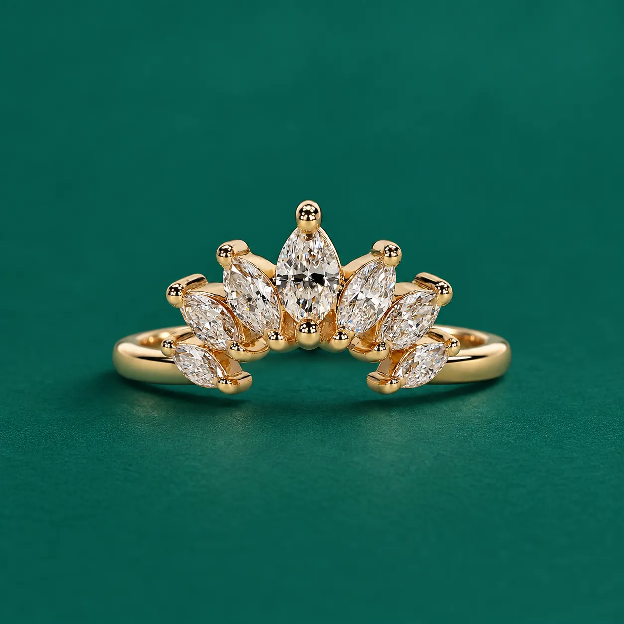 Custom curved marquise lab grown diamond wedding band