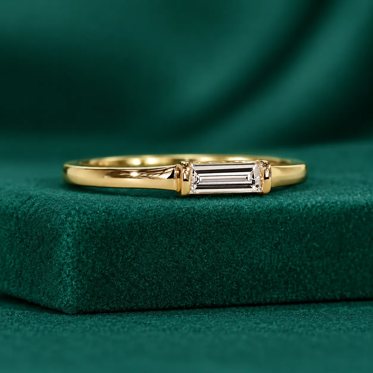 Solid Gold Basic Baguette Ring Genuine Lab Grown Diamond Ring Tiny Solitaire Ring for Women Dainty Promise Ring for Her Small Diamond Ring - Image 3