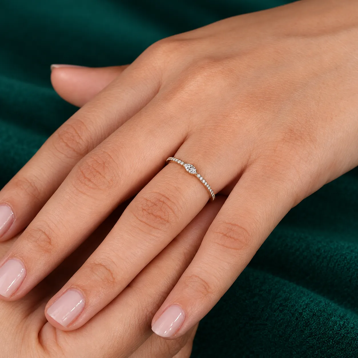Tiny Marquise Ring Minimalist Engagement Ring for Her Women Simple Solitaire Ring Thin Marquise Cut Band Genuine Lab Diamond Promise Ring - Image 6