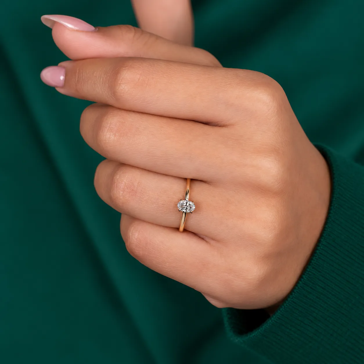 Dainty oval diamond ring for women