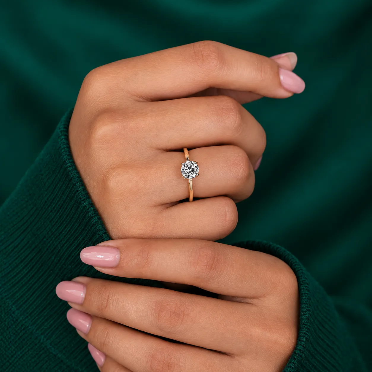 Round Lab Grown Diamond Ring Solitaire Diamond Engagement Ring Round Diamond Wedding Ring for Her Minimalist Anniversary Ring Proposal Ring - Image 6