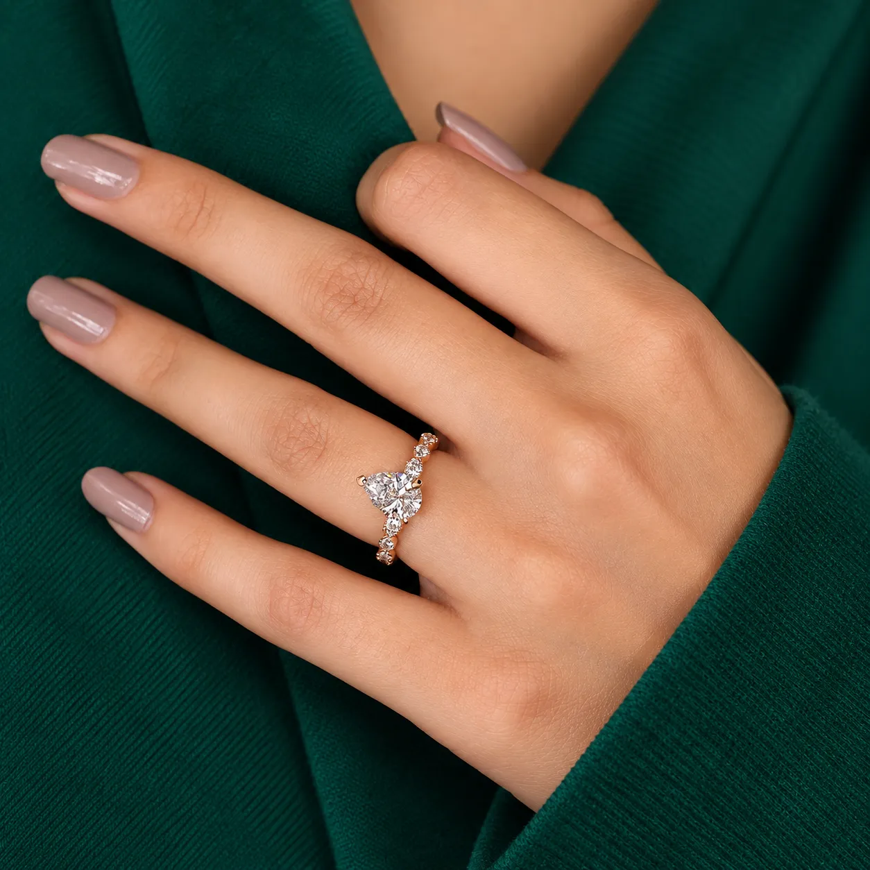Pear Diamond Engagement Ring Lab Grown Diamond Ring Big Pear Diamond Ring Milgrain Design Ring for Anniversary Gift for Her Designer Rings - Image 5