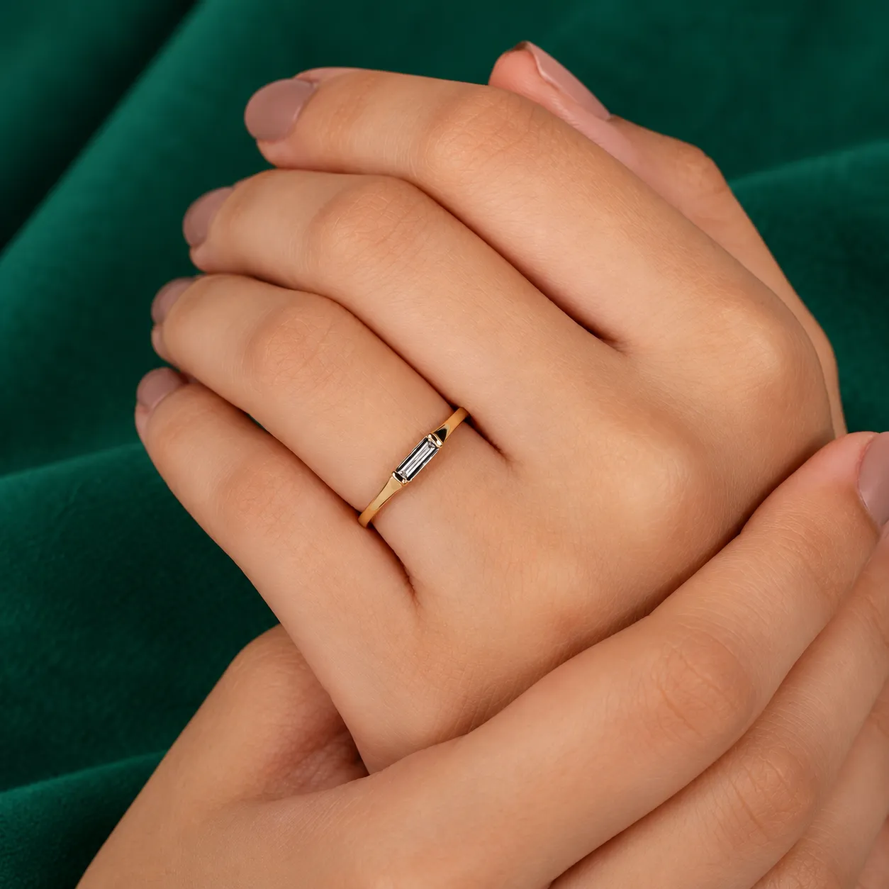 Solid Gold Basic Baguette Ring Genuine Lab Grown Diamond Ring Tiny Solitaire Ring for Women Dainty Promise Ring for Her Small Diamond Ring - Image 7