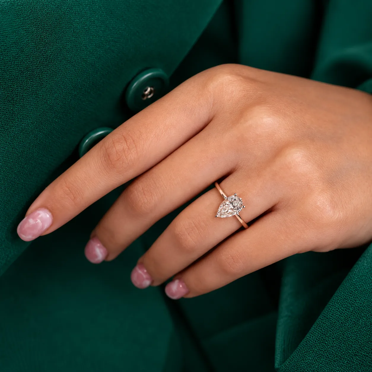 Genuine lab grown pear diamond ring