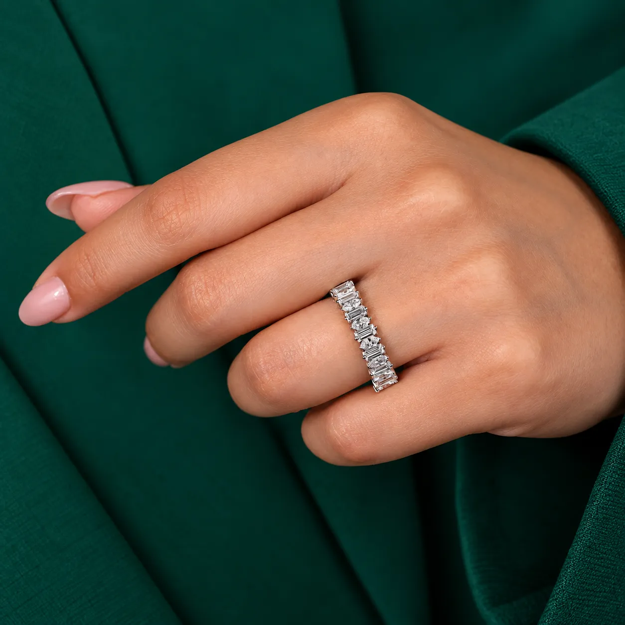 Baguette Marquise Diamond Wedding Band Half Eternity Band for Her Anniversary Ring Lab Grown Diamond Stackable Ring Bridal Set Matching Ring - Image 6