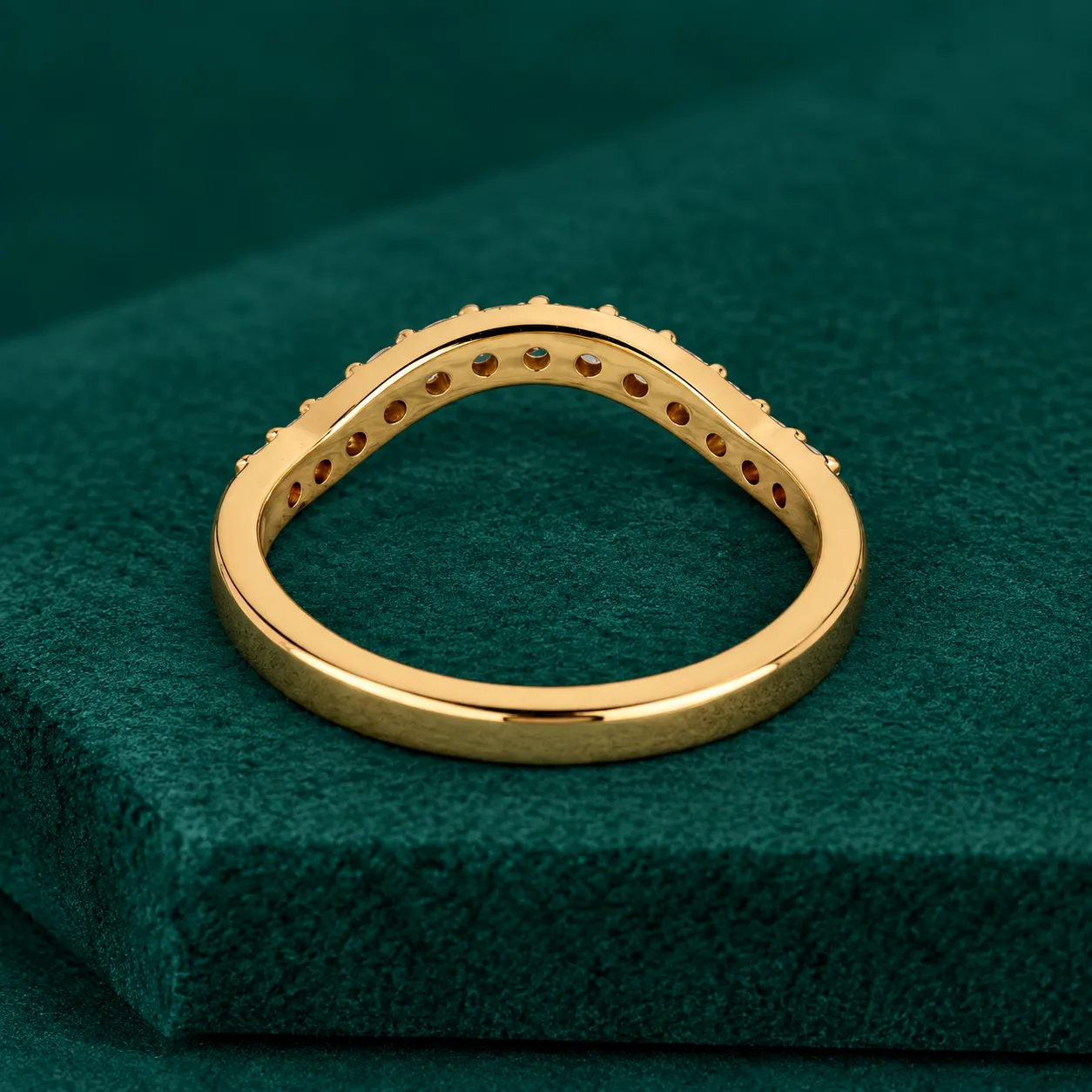 Custom Curved Gold Wedding Band Real Lab Grown Diamond Stacking Ring Chevron Ring in 10k 14k 18k Gold Birthday & Anniversary Gift for Wife - Image 3