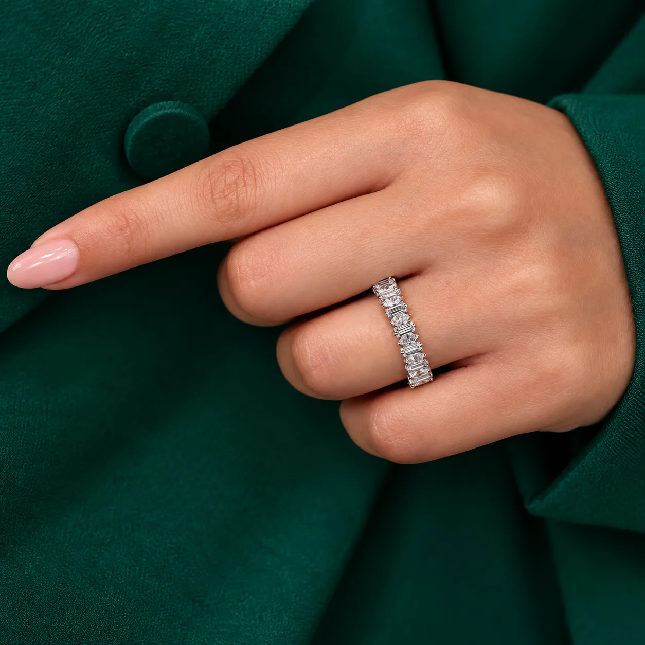 Baguette Marquise Diamond Wedding Band Half Eternity Band for Her Anniversary Ring Lab Grown Diamond Stackable Ring Bridal Set Matching Ring - Image 7