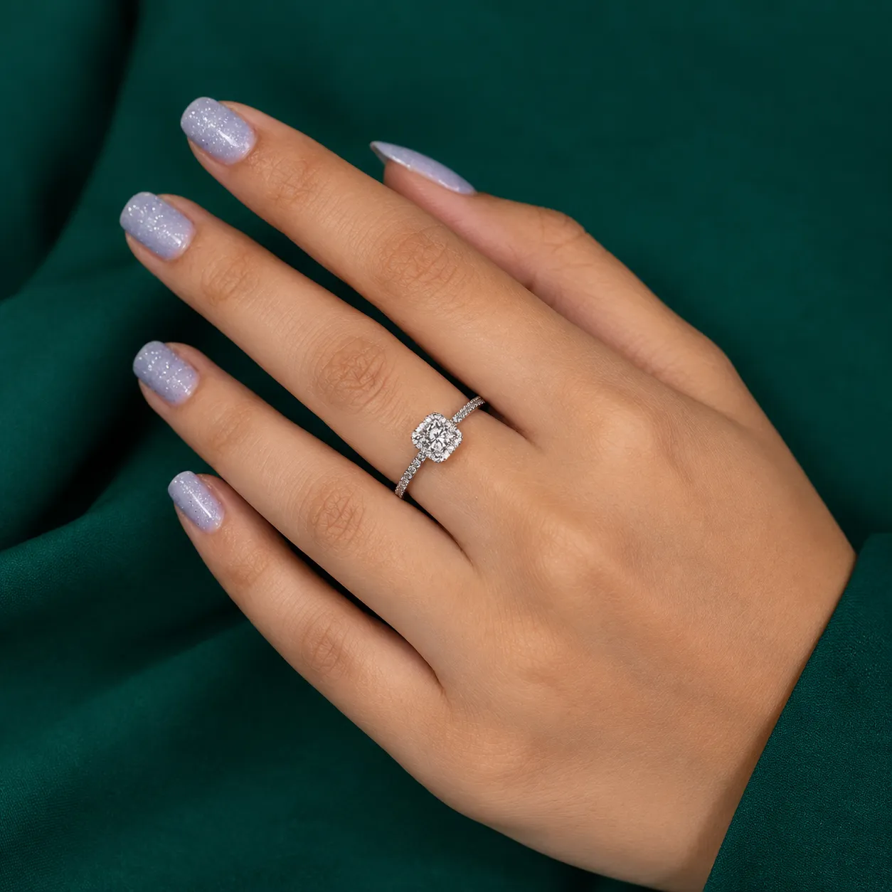 Lab grown diamond pave engagement ring
