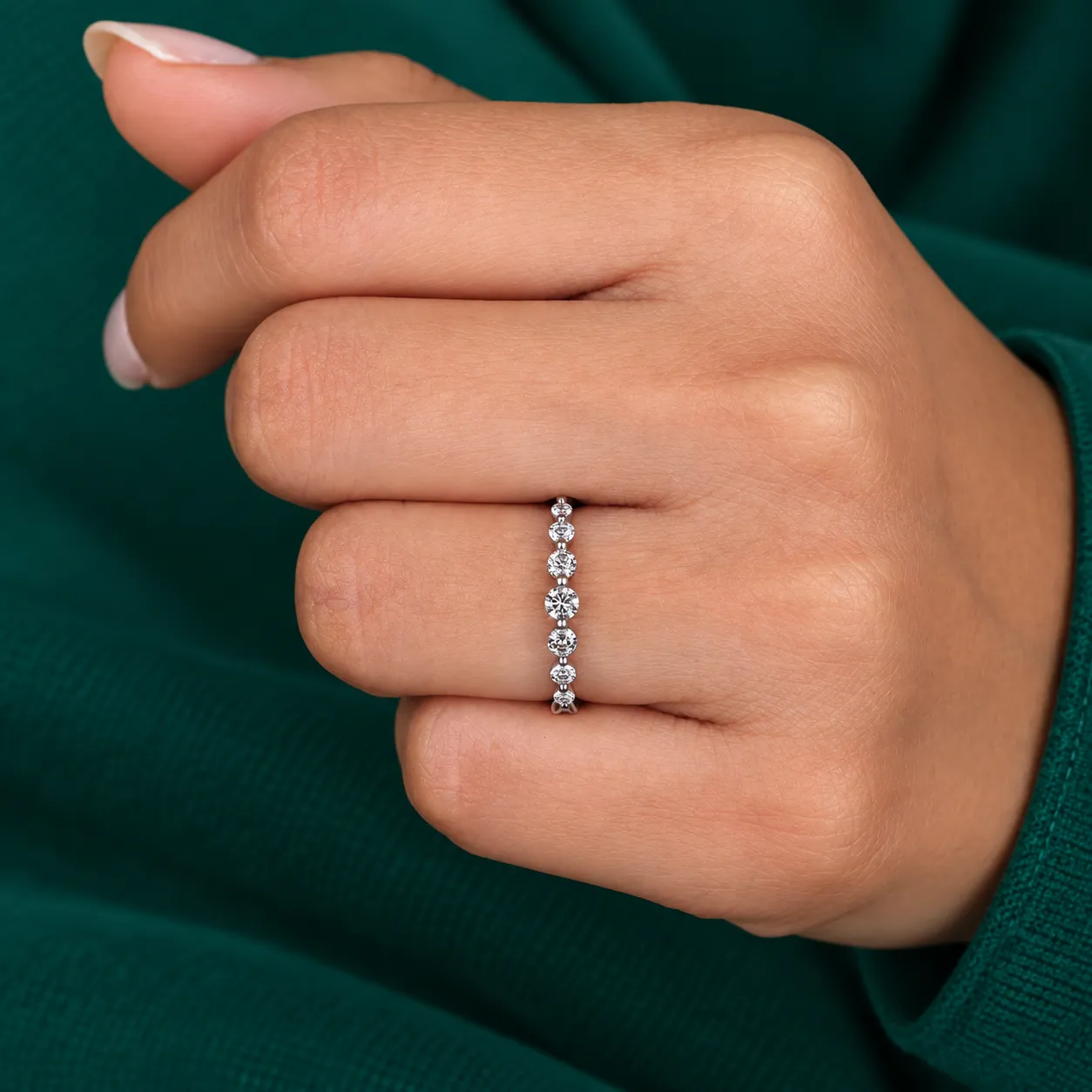 Diamond Wedding Ring Round 7 Stone Anniversary Ring Real Lab Grown Diamond Ring Minimalist Ring Gift for Her Mom Thin Stacking Rings Women - Image 10