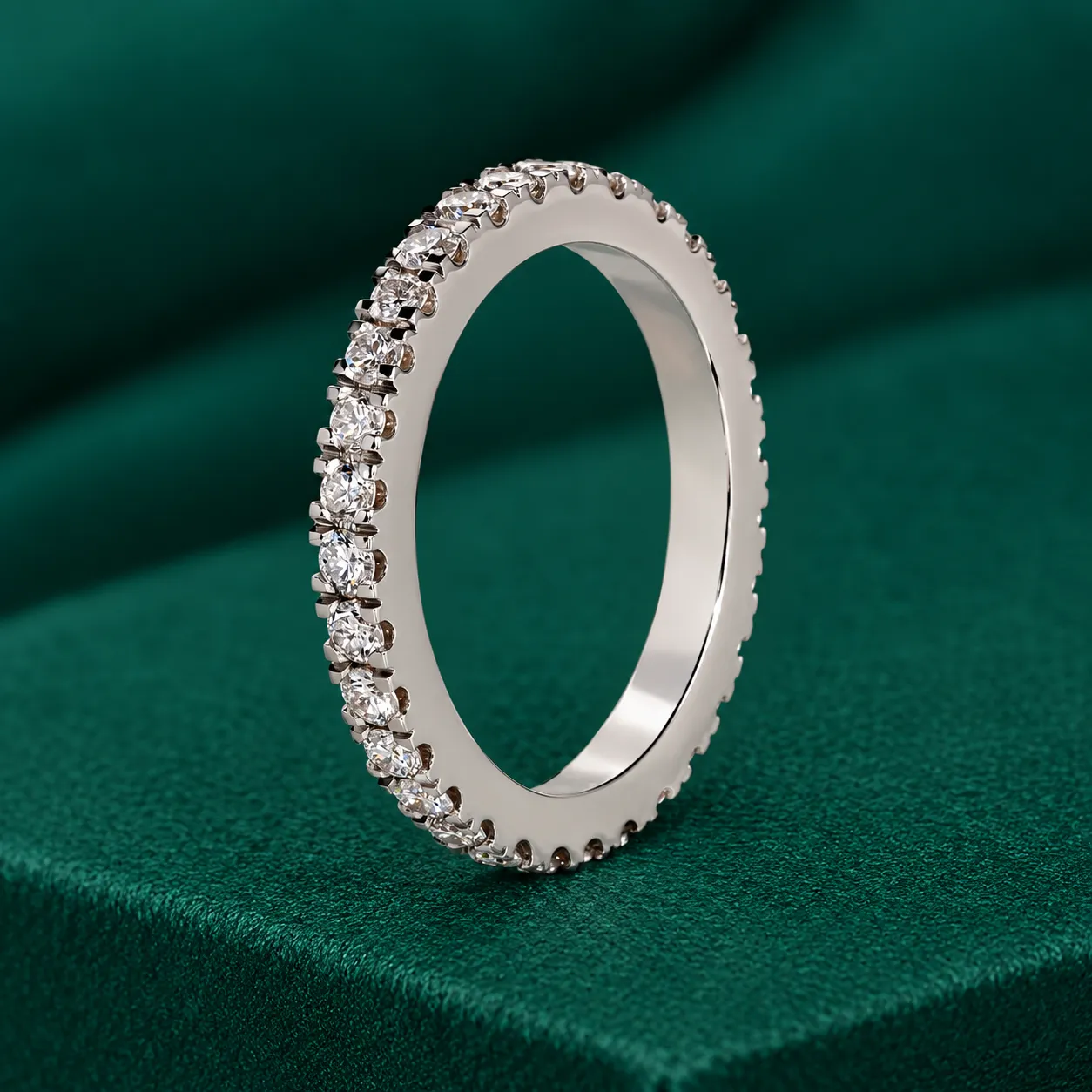 Real Lab Diamond Full Eternity Ring Round Diamond Stacking Ring Anniversary Gift for Women Pave Lab Diamond Ring Solid Gold Stacking Ring - Image 3