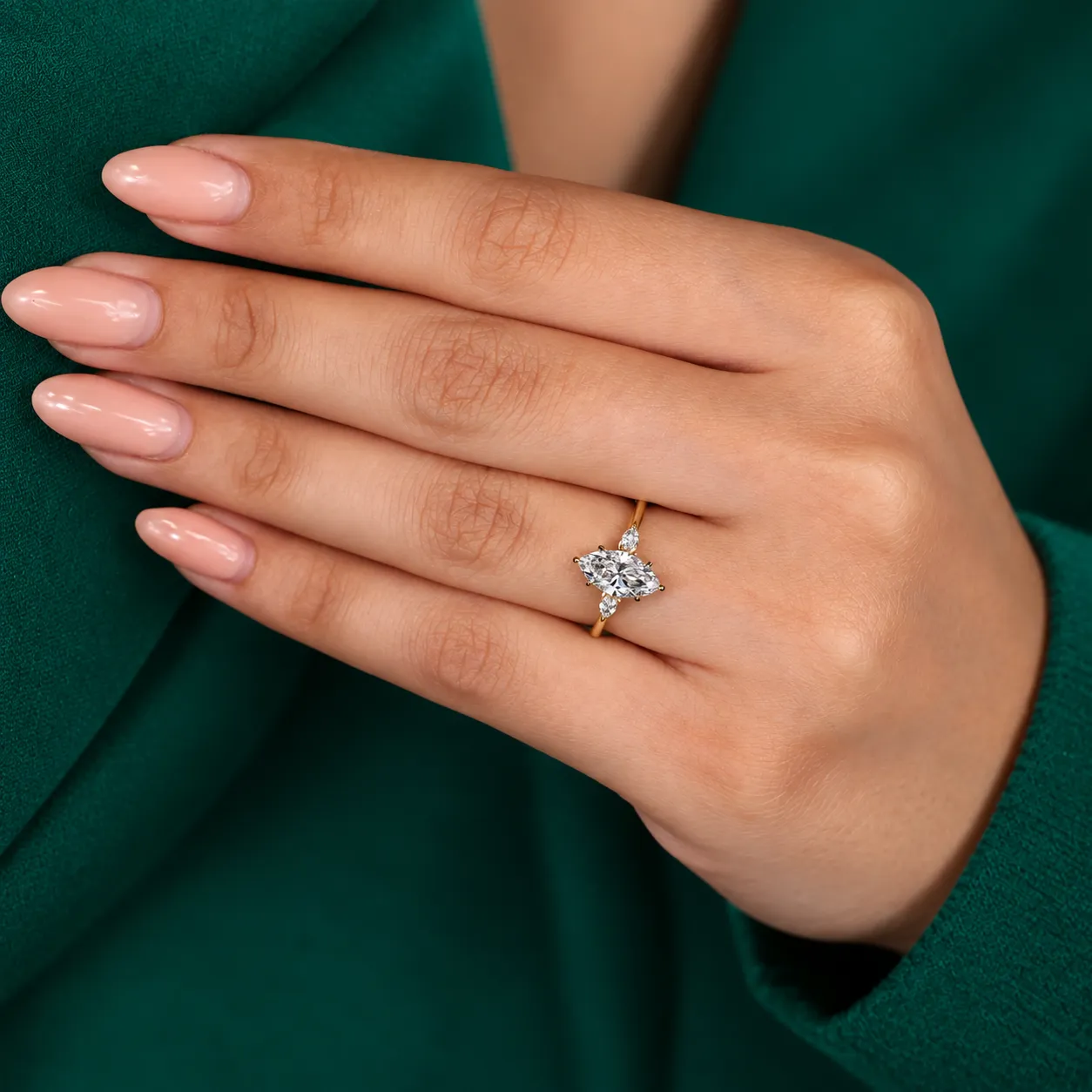 Marquise diamond trilogy ring for women
