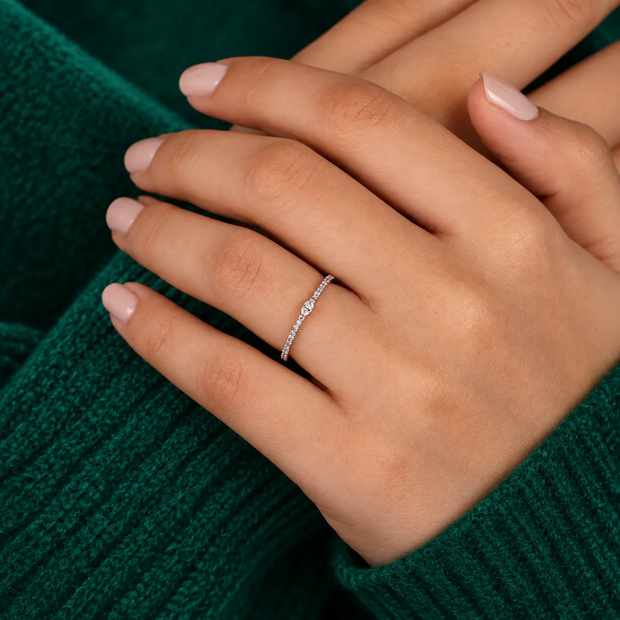 Tiny Marquise Ring Minimalist Engagement Ring for Her Women Simple Solitaire Ring Thin Marquise Cut Band Genuine Lab Diamond Promise Ring - Image 5