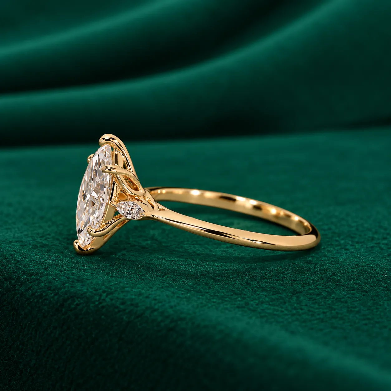 Marquise lab diamond three stone ring