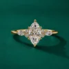 Marquise lab grown diamond engagement ring with six claw prong setting