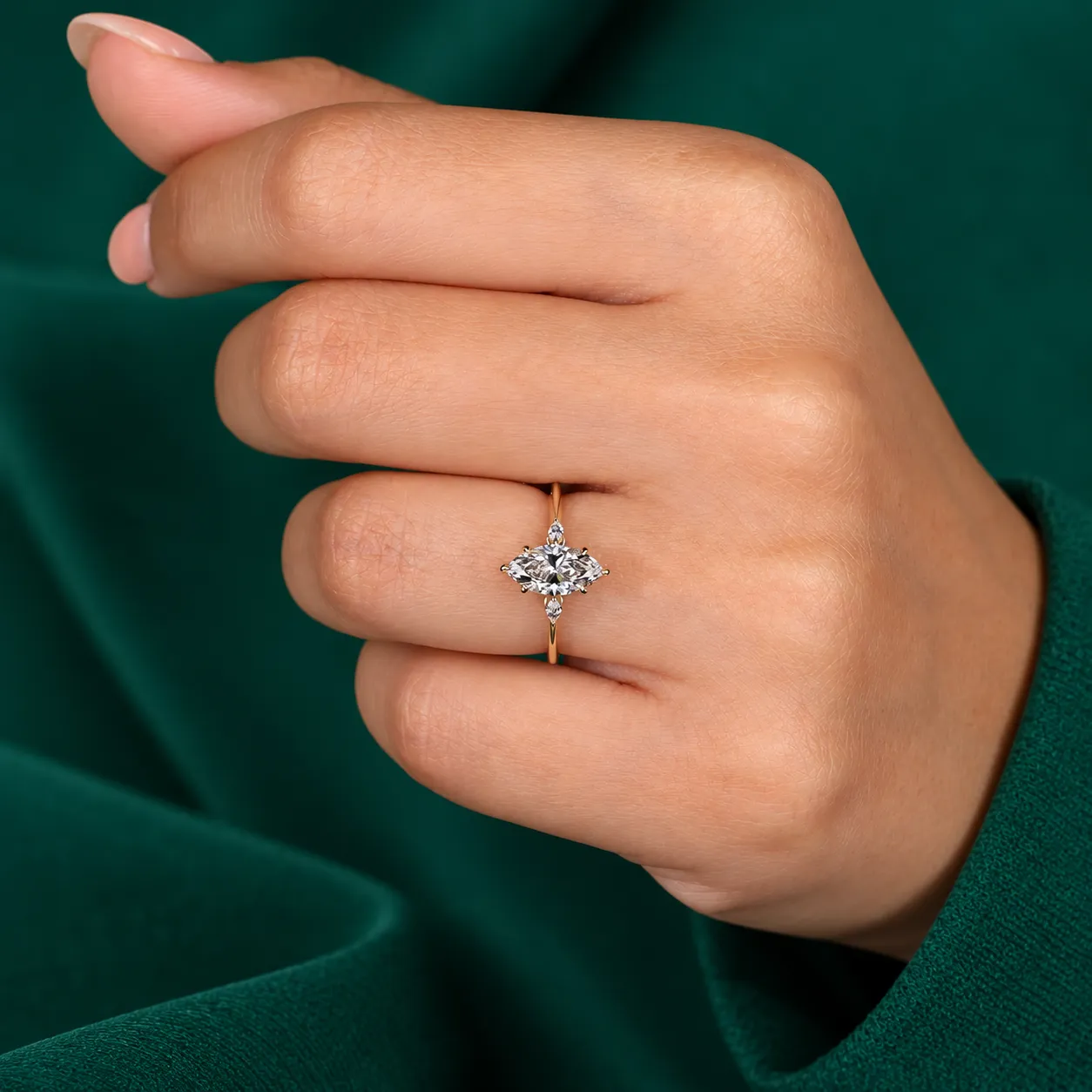 Marquise lab grown diamond ring in 10K 14K 18K gold