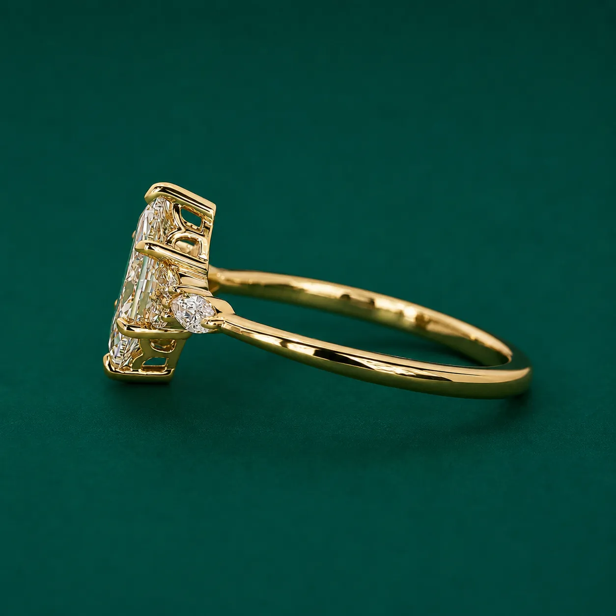 Side view of marquise lab grown diamond engagement ring