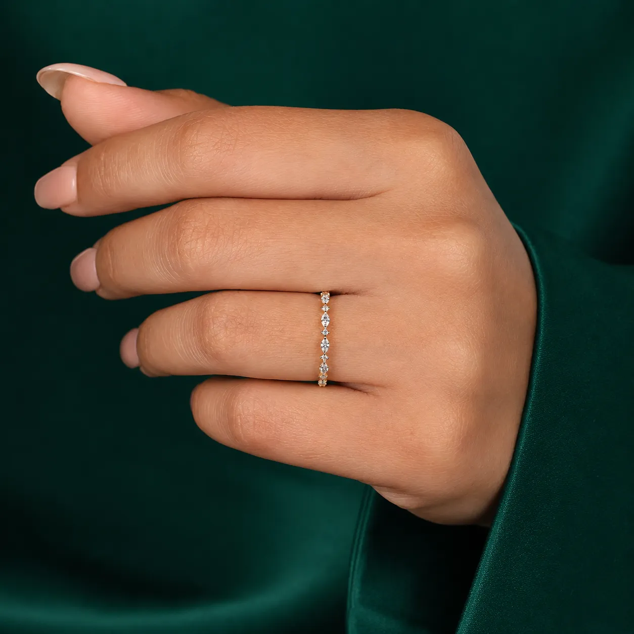 Marquise and round cut diamond band for women