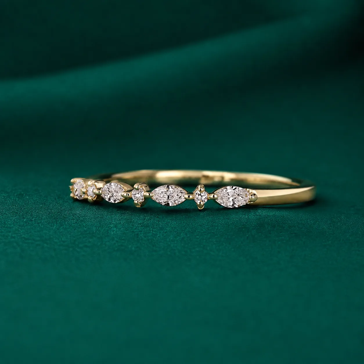 Marquise and round diamond half eternity wedding band