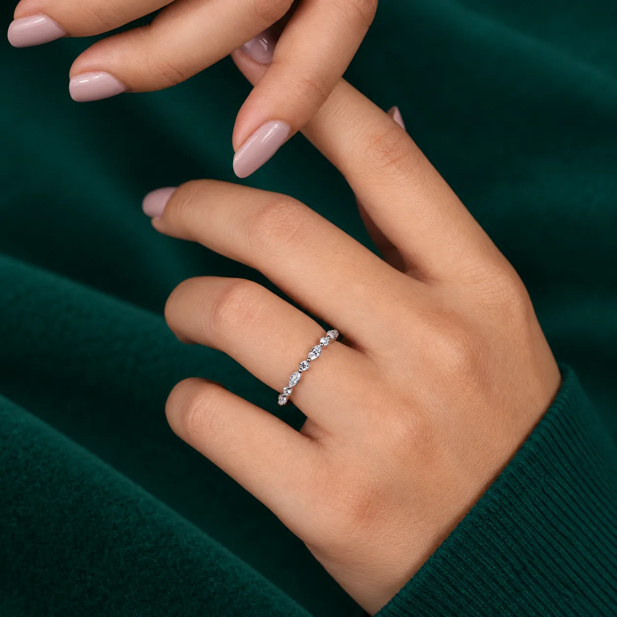 Marquise & Round Diamond Ring Unique Alternative Diamond Wedding Ring Solid White Yellow Rose Gold Ring Stackable Band Engagement Ring Gift - Image 5