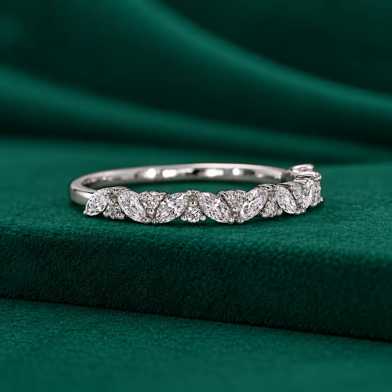 Marquise and round lab grown diamond wedding band