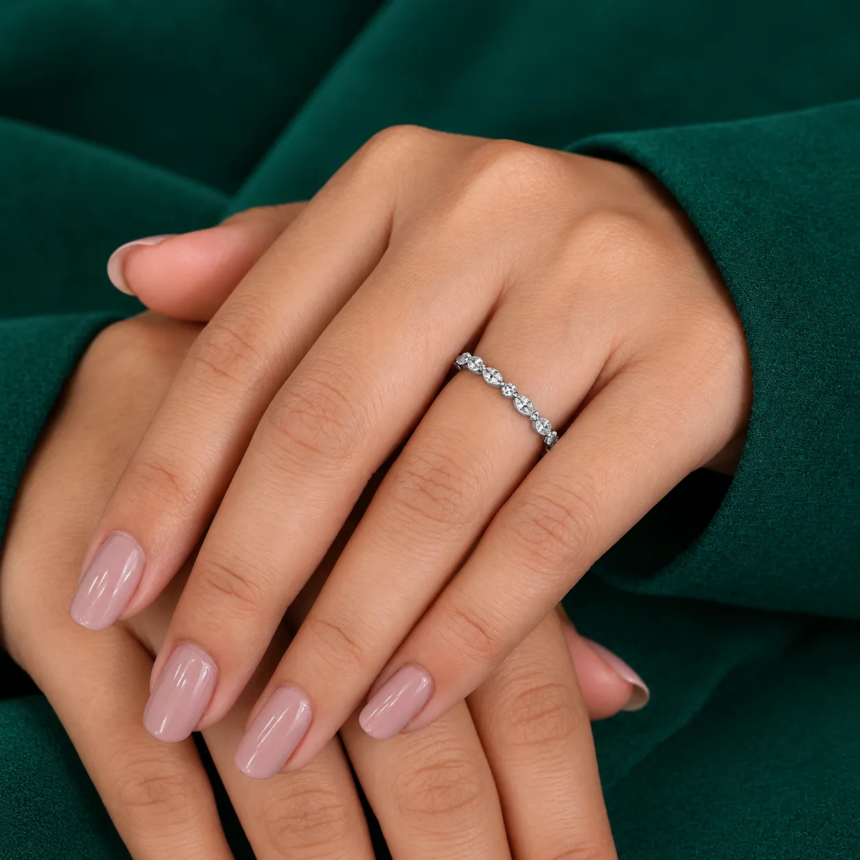 Marquise & Round Diamond Ring Unique Alternative Diamond Wedding Ring Solid White Yellow Rose Gold Ring Stackable Band Engagement Ring Gift - Image 4