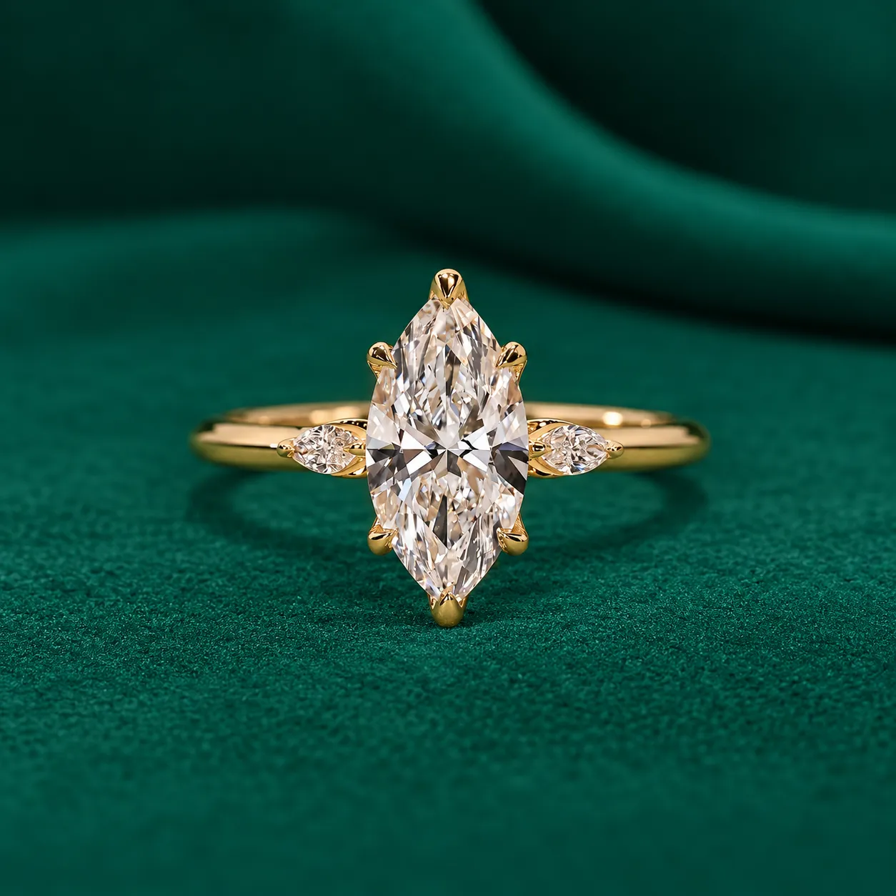 Marquise three stone lab grown diamond engagement ring