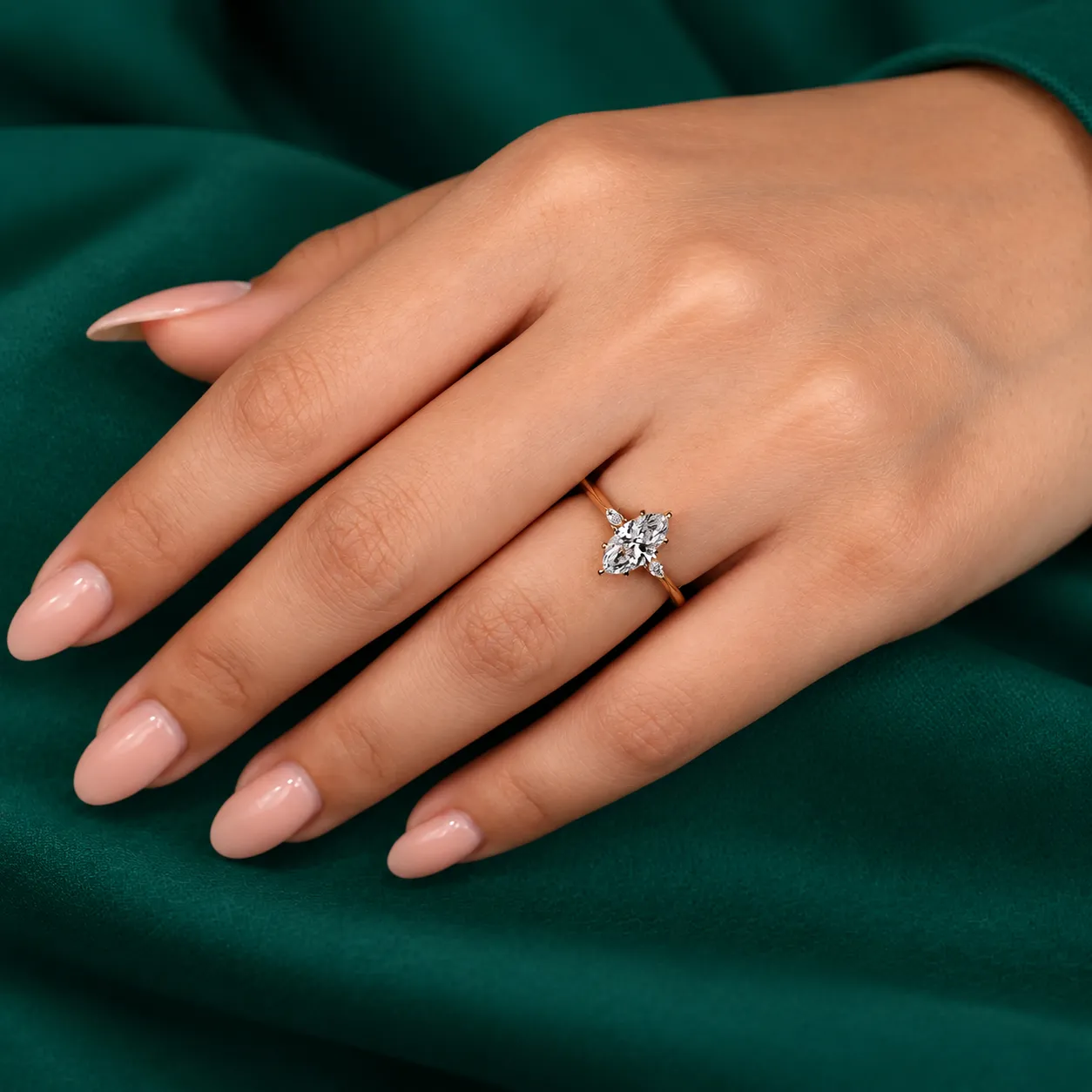 Marquise three stone solid gold ring