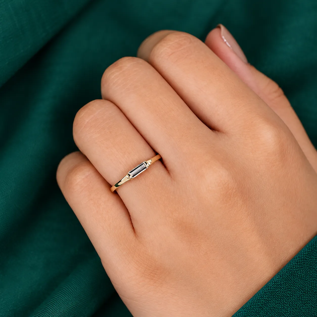 Solid Gold Basic Baguette Ring Genuine Lab Grown Diamond Ring Tiny Solitaire Ring for Women Dainty Promise Ring for Her Small Diamond Ring - Image 6