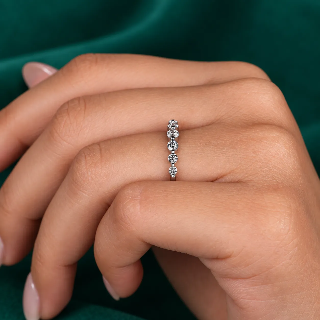 Diamond Wedding Ring Round 7 Stone Anniversary Ring Real Lab Grown Diamond Ring Minimalist Ring Gift for Her Mom Thin Stacking Rings Women - Image 9
