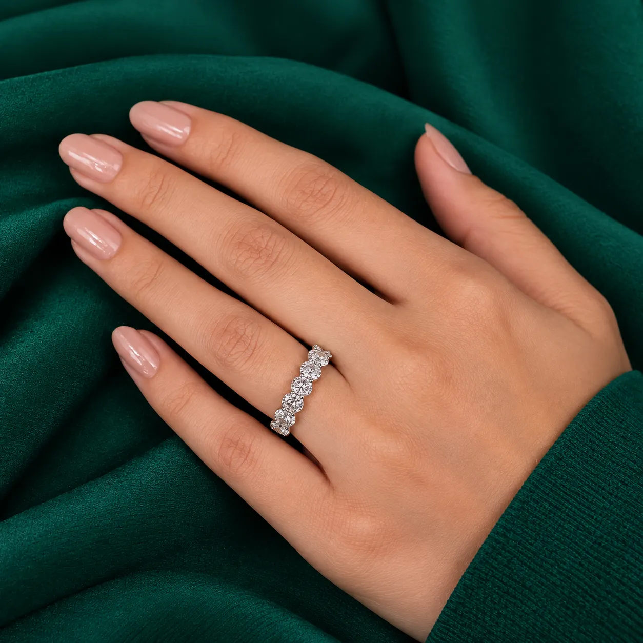 Oval Lab Grown Diamond Wedding Band 6 Stone Ring for Her Brilliant Diamond Anniversary Ring Women Handmade Stacking Ring Bridal Ring Gift - Image 5