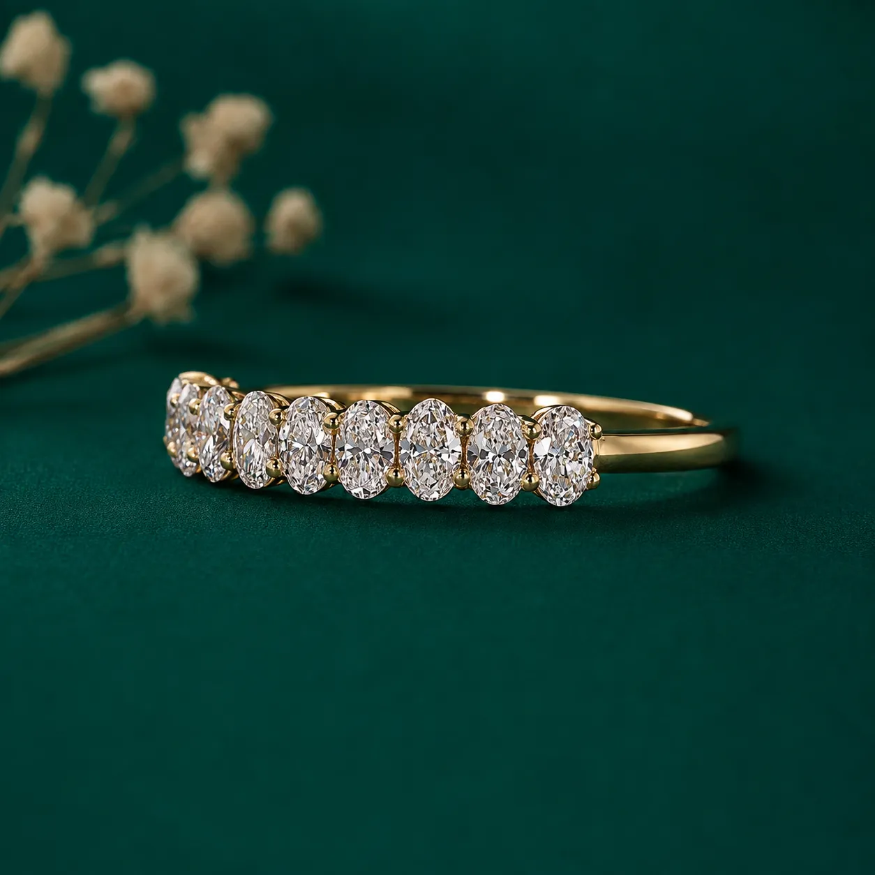 Oval diamond matching wedding band