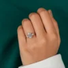 Oval three diamond engagement ring detailed view