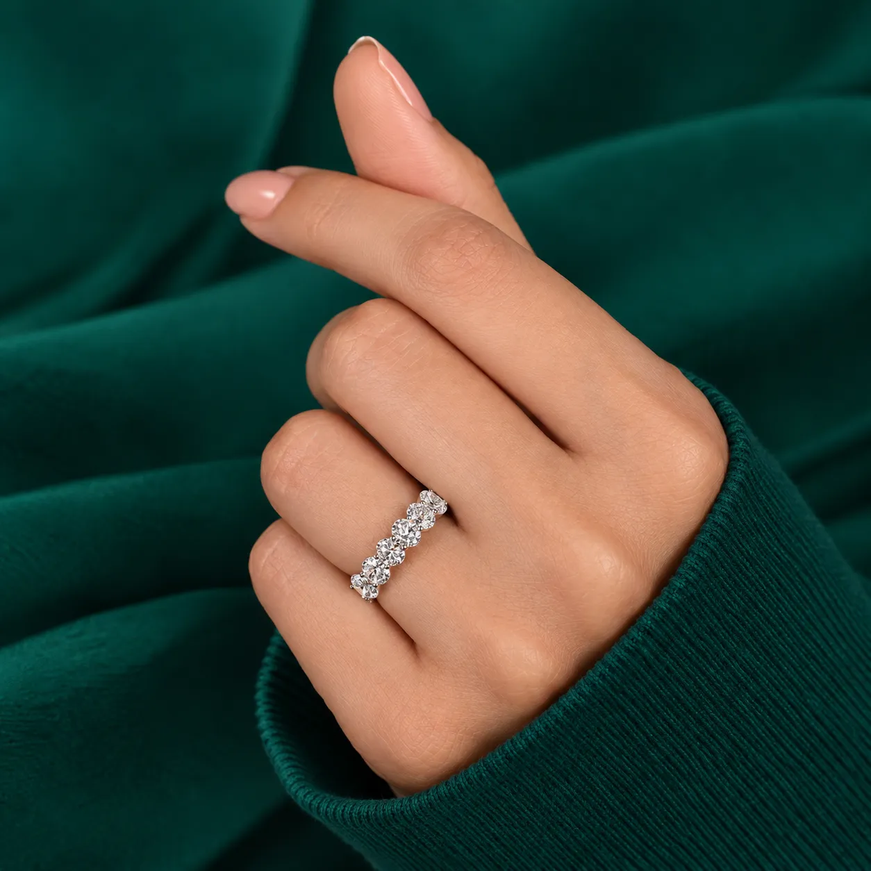 Oval Lab Grown Diamond Wedding Band 6 Stone Ring for Her Brilliant Diamond Anniversary Ring Women Handmade Stacking Ring Bridal Ring Gift - Image 4