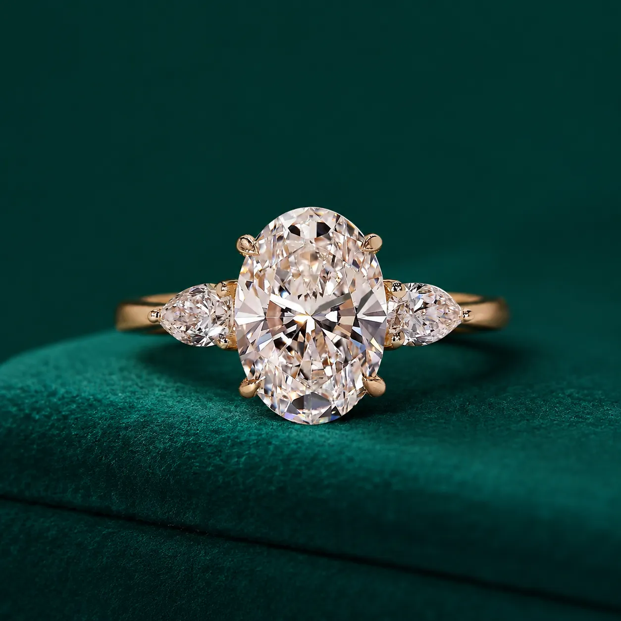 Oval three stone lab grown diamond engagement ring