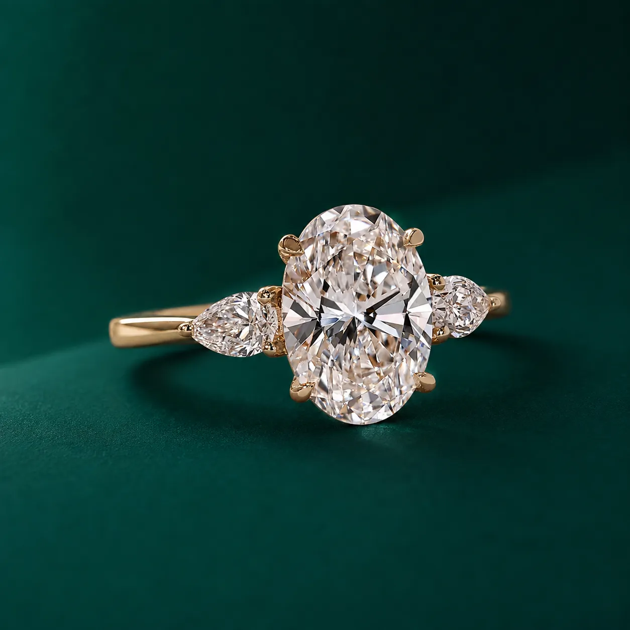 Oval trilogy diamond ring with three stone setting