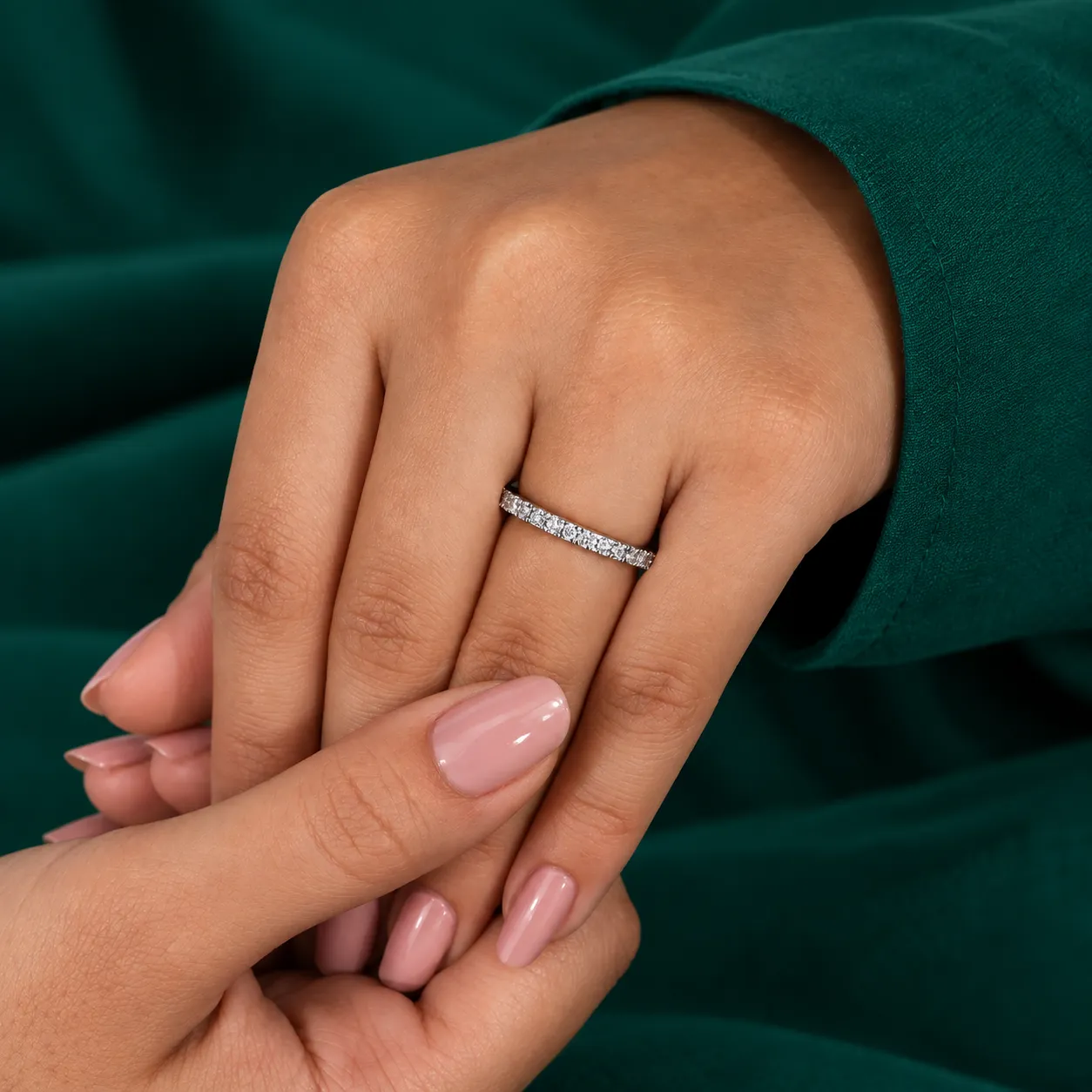 Real Lab Diamond Full Eternity Ring Round Diamond Stacking Ring Anniversary Gift for Women Pave Lab Diamond Ring Solid Gold Stacking Ring - Image 7
