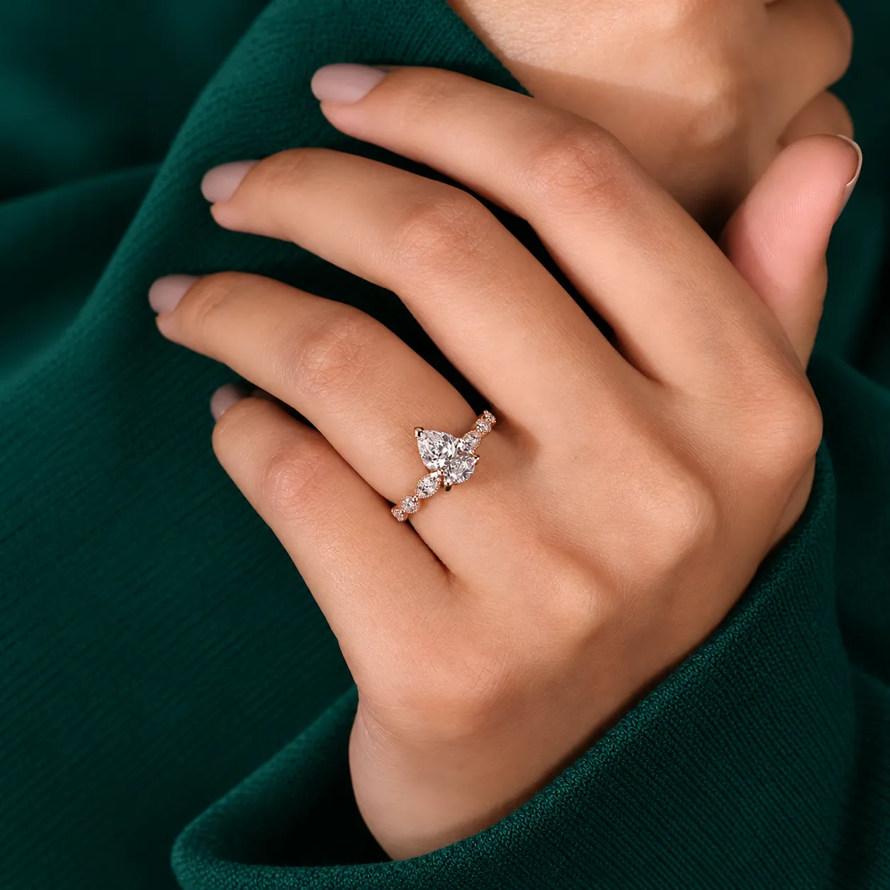 Pear Diamond Engagement Ring Lab Grown Diamond Ring Big Pear Diamond Ring Milgrain Design Ring for Anniversary Gift for Her Designer Rings - Image 6