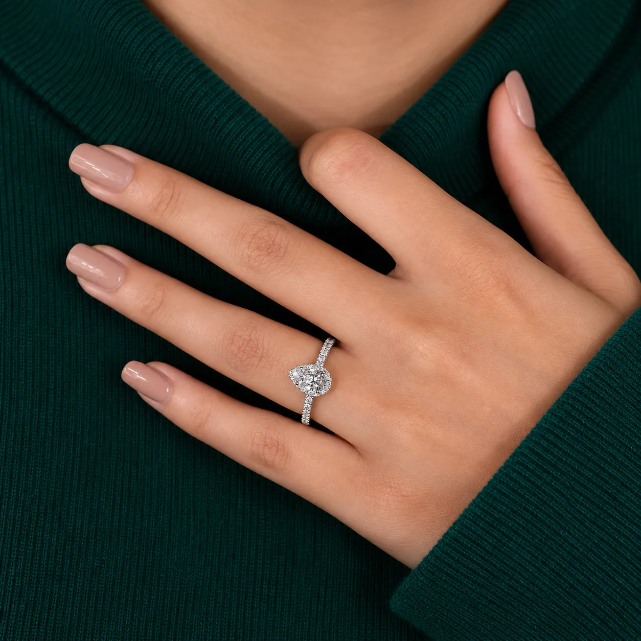 Pear halo diamond ring for her