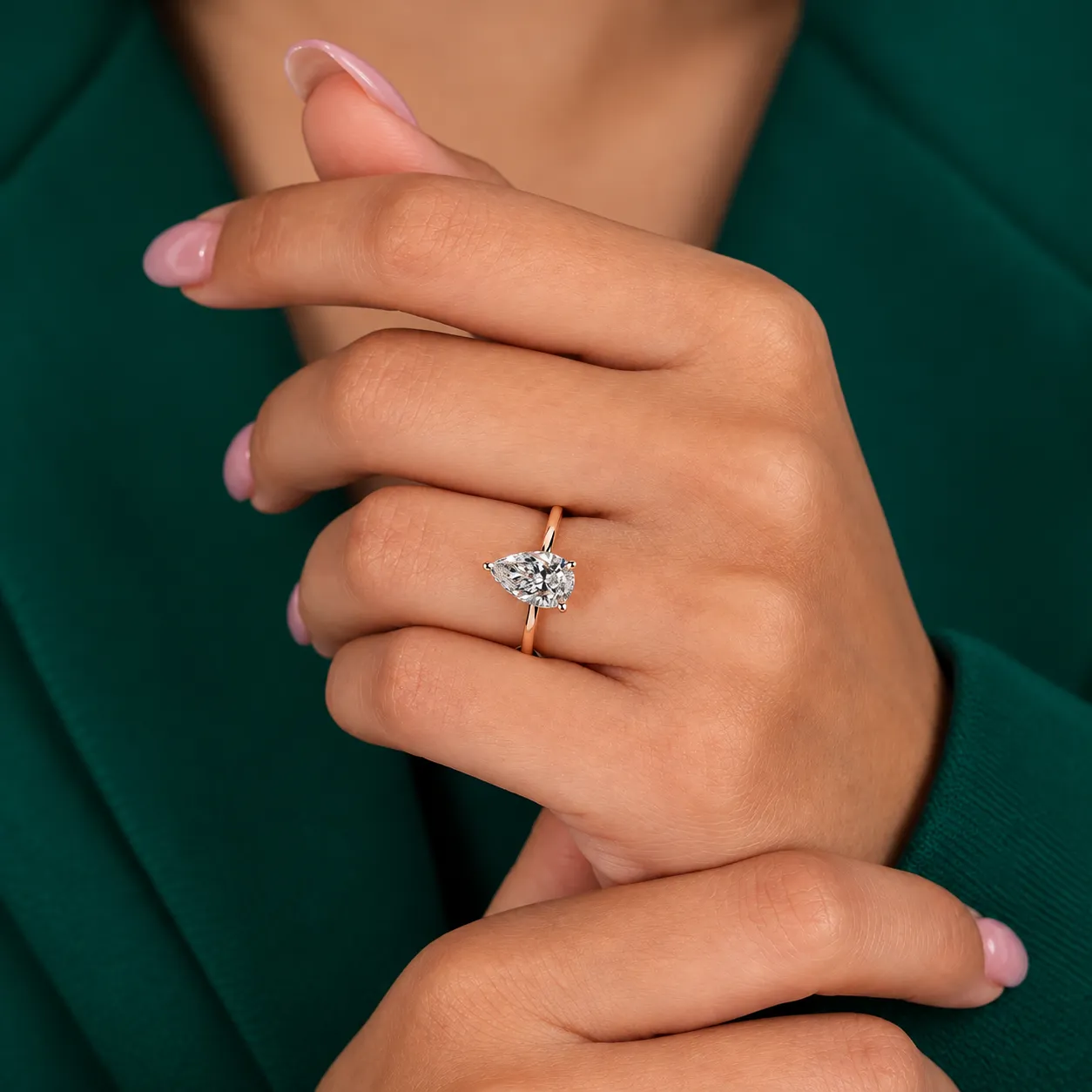 Pear lab grown diamond solitaire ring