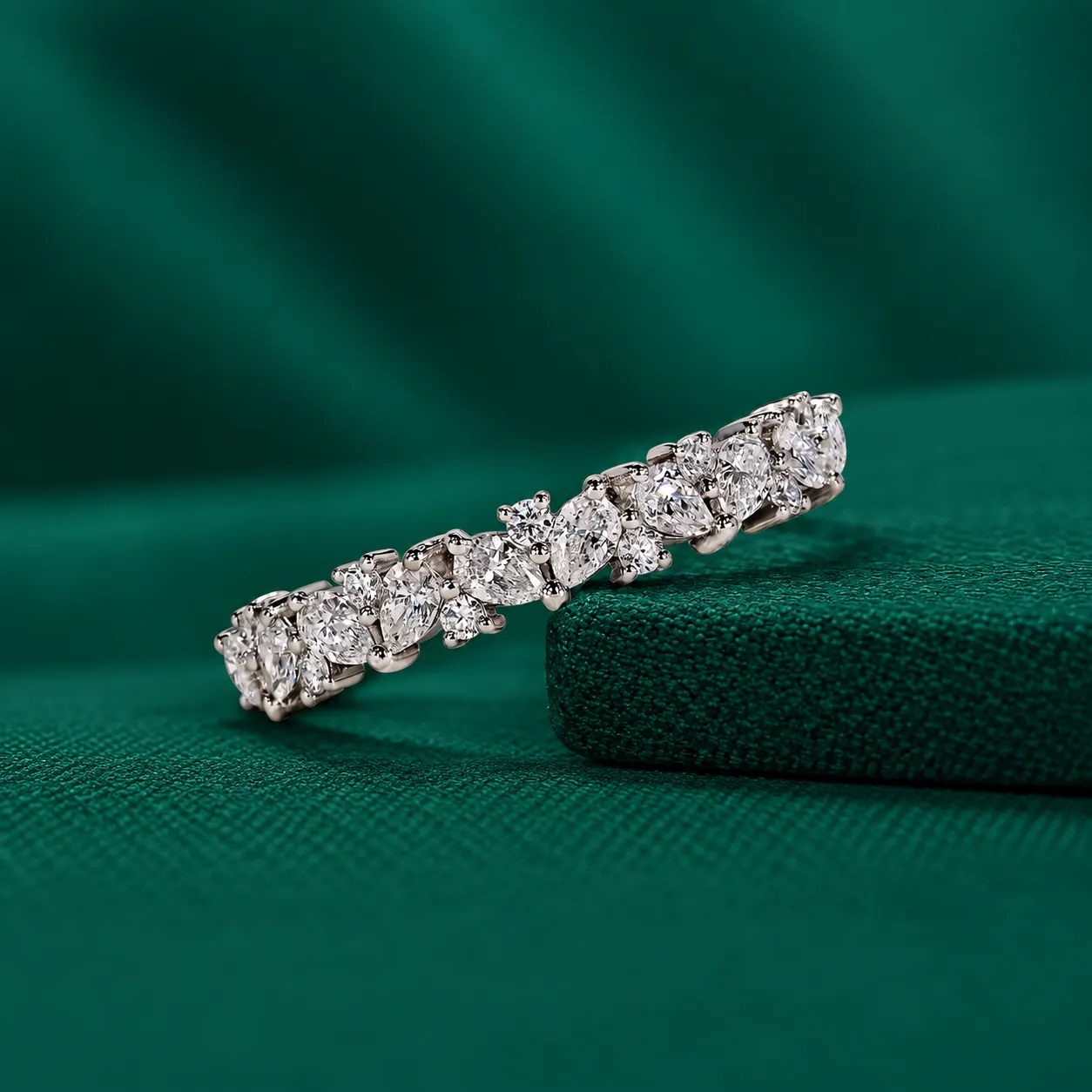 Pear and round lab grown diamond half eternity band