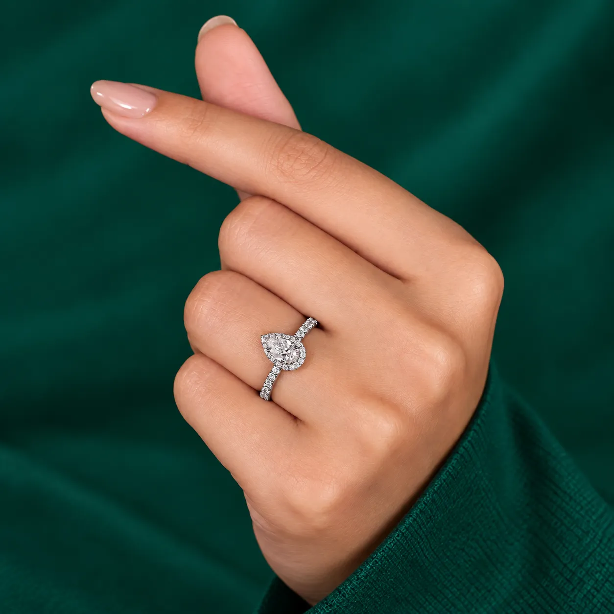 Pear shaped lab grown diamond ring