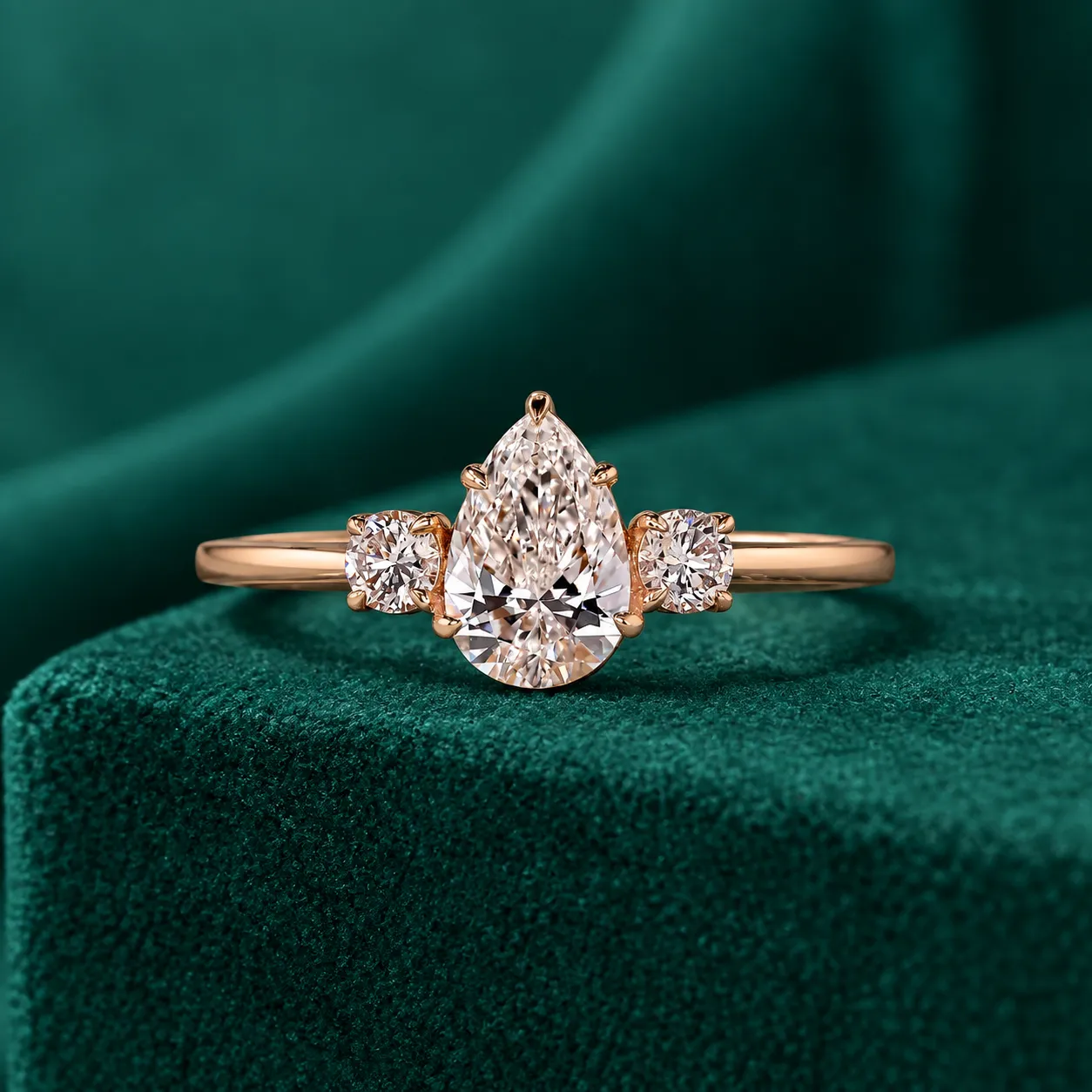 Pear three stone lab grown diamond engagement ring