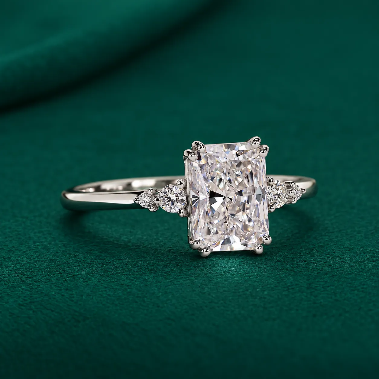Radiant cut lab grown diamond engagement ring