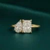 Radiant and pear diamond toi et moi ring