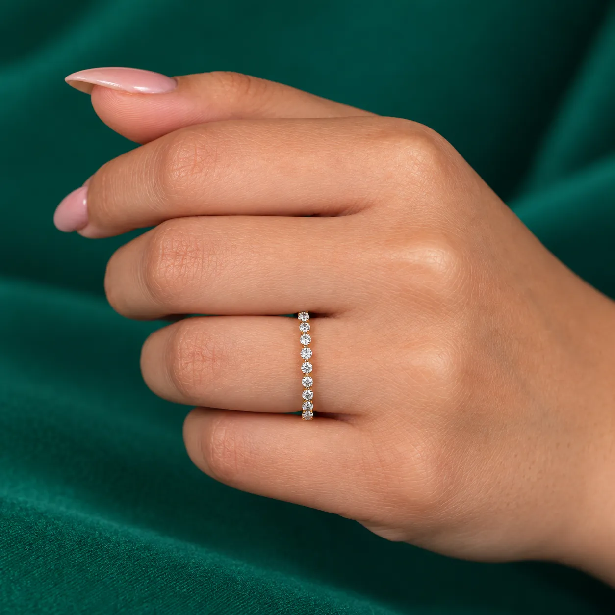 Round Diamond Wedding Ring Half Eternity Diamond Ring Diamond Stackable Band Shared Prong Ring White Rose Yellow Gold Ring Anniversary Gifts - Image 6