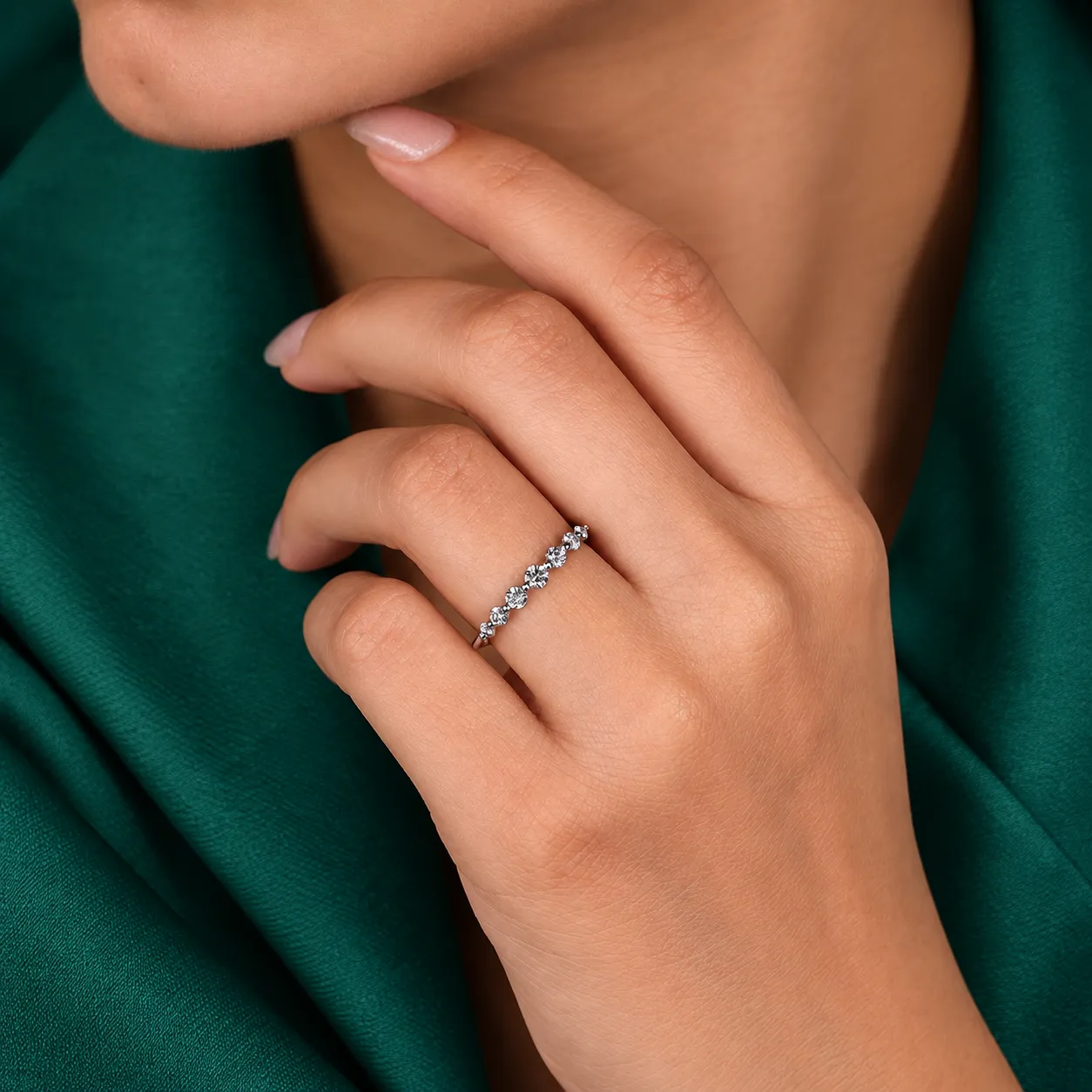 Diamond Wedding Ring Round 7 Stone Anniversary Ring Real Lab Grown Diamond Ring Minimalist Ring Gift for Her Mom Thin Stacking Rings Women - Image 8