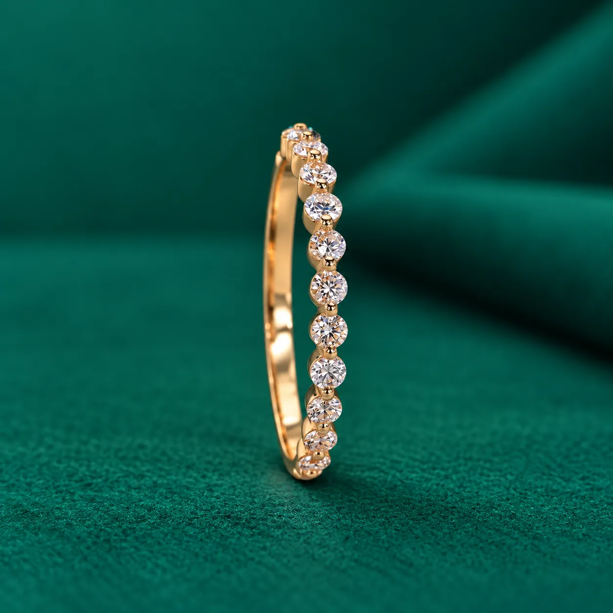 Round Diamond Wedding Ring Half Eternity Diamond Ring Diamond Stackable Band Shared Prong Ring White Rose Yellow Gold Ring Anniversary Gifts - Image 2